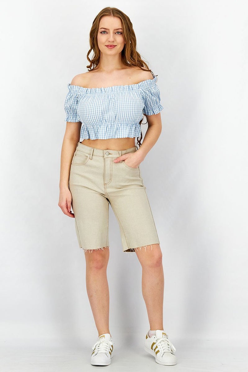 Oat Women High,Rise Bermuda Shorts, Light Tan - Image 3